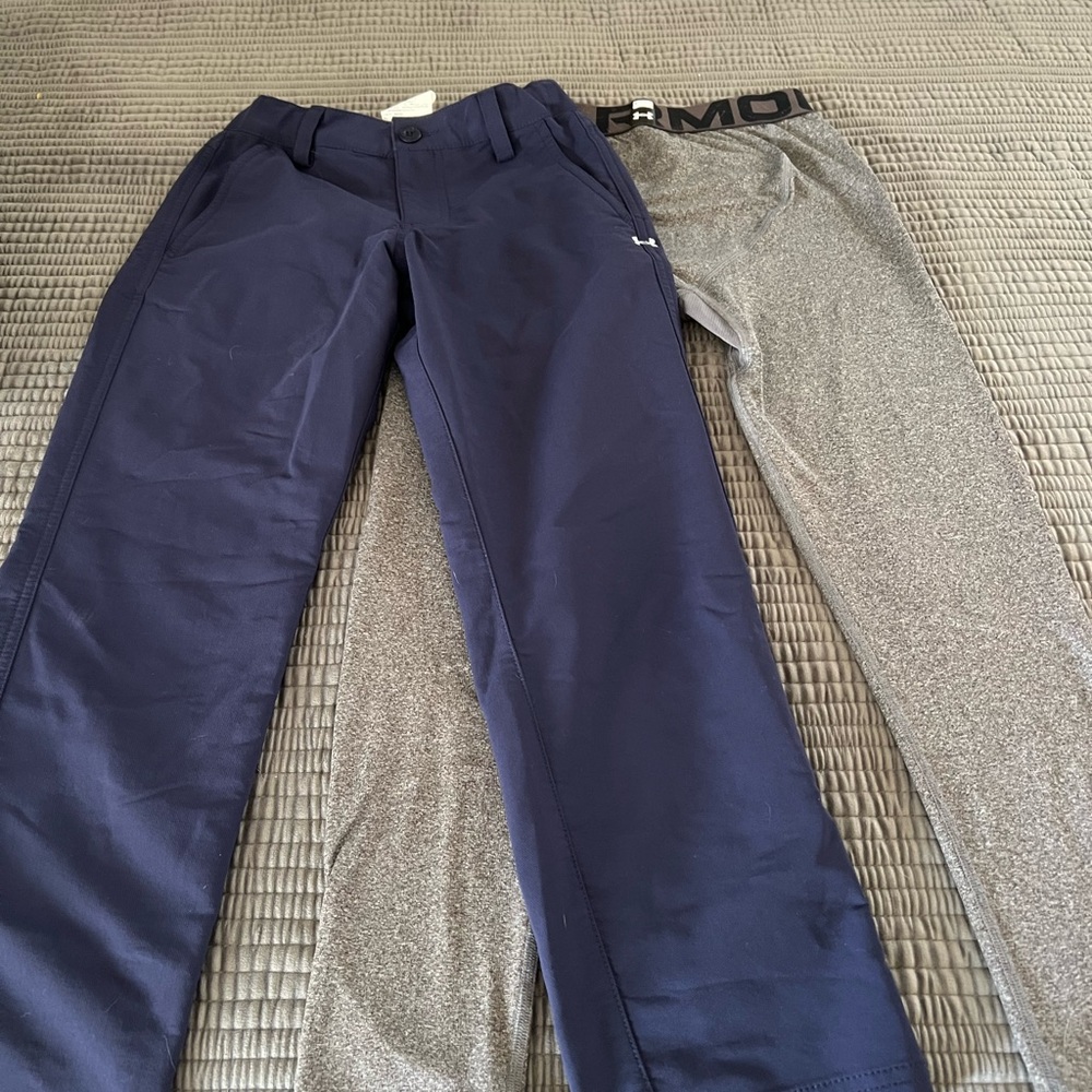Boys Under Armour Navy Golf pants and  Gray Tights